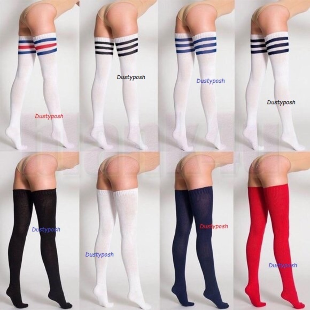 ❤️ American Apparel Thigh High Socks Over Knee Solid Stripe Vintage Discontinued